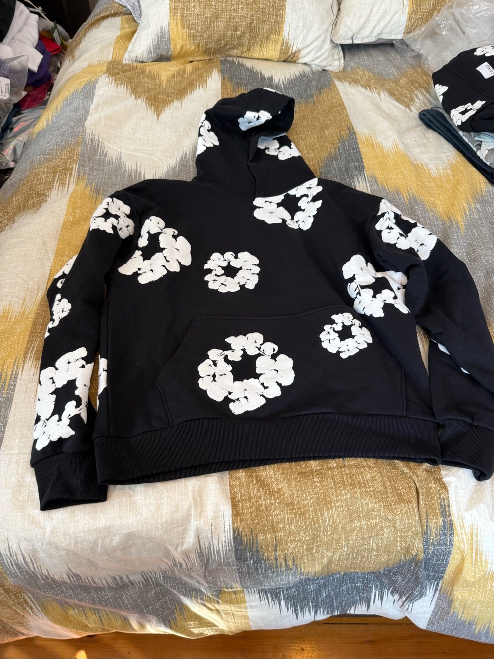 Denim Tears Cotton Wreath Men’s Black Fleece Hoodie Size L
